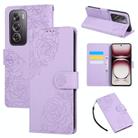 For OPPO Reno12 Pro 5G Global Rose Flower Embossed 3-Card Slots Leather Phone Case(Purple) - 1