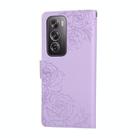 For OPPO Reno12 Pro 5G Global Rose Flower Embossed 3-Card Slots Leather Phone Case(Purple) - 3