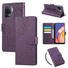 For OPPO A94 4G / F19 Pro Rose Flower Embossed 3-Card Slots Leather Phone Case(Deep Purple) - 1