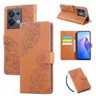 For OPPO Reno8 5G Rose Flower Embossed 3-Card Slots Leather Phone Case(Brown) - 1