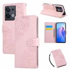 For OPPO Reno8 5G Rose Flower Embossed 3-Card Slots Leather Phone Case(Pink) - 1