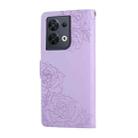 For OPPO Reno8 5G Rose Flower Embossed 3-Card Slots Leather Phone Case(Purple) - 3