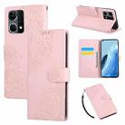 For OPPO Reno7 4G / F21 Pro 4G Rose Flower Embossed 3-Card Slots Leather Phone Case(Pink) - 1