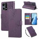 For OPPO Reno7 4G / F21 Pro 4G Rose Flower Embossed 3-Card Slots Leather Phone Case(Deep Purple) - 1