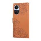 For OPPO Reno10 5G Global Rose Flower Embossed 3-Card Slots Leather Phone Case(Brown) - 3