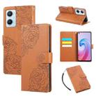 For OPPO A96 5G Rose Flower Embossed 3-Card Slots Leather Phone Case(Brown) - 1
