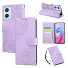 For OPPO A96 5G Rose Flower Embossed 3-Card Slots Leather Phone Case(Purple) - 1