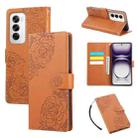 For OPPO Reno12 5G Global Rose Flower Embossed 3-Card Slots Leather Phone Case(Brown) - 1