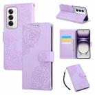 For OPPO Reno12 5G Global Rose Flower Embossed 3-Card Slots Leather Phone Case(Purple) - 1