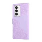 For OPPO Reno12 5G Global Rose Flower Embossed 3-Card Slots Leather Phone Case(Purple) - 3