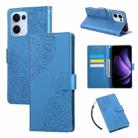 For OPPO Reno13 5G Global Rose Flower Embossed 3-Card Slots Leather Phone Case(Blue) - 1