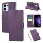 For OPPO Reno13 5G Global Rose Flower Embossed 3-Card Slots Leather Phone Case(Deep Purple) - 1