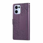 For OPPO Reno13 5G Global Rose Flower Embossed 3-Card Slots Leather Phone Case(Deep Purple) - 3