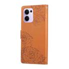 For OPPO Reno13 F 5G Global Rose Flower Embossed 3-Card Slots Leather Phone Case(Brown) - 3