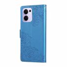 For OPPO Reno13 F 5G Global Rose Flower Embossed 3-Card Slots Leather Phone Case(Blue) - 3