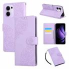 For OPPO Reno13 F 5G Global Rose Flower Embossed 3-Card Slots Leather Phone Case(Purple) - 1
