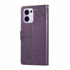 For OPPO Reno13 F 5G Global Rose Flower Embossed 3-Card Slots Leather Phone Case(Deep Purple) - 3