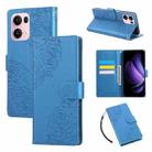 For OPPO Reno13 Pro 5G Global Rose Flower Embossed 3-Card Slots Leather Phone Case(Blue) - 1