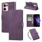 For OPPO Reno13 Pro 5G Global Rose Flower Embossed 3-Card Slots Leather Phone Case(Deep Purple) - 1