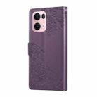 For OPPO Reno13 Pro 5G Global Rose Flower Embossed 3-Card Slots Leather Phone Case(Deep Purple) - 3