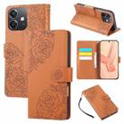 For OPPO A3X 5G India / 4G / A3 Global Rose Flower Embossed 3-Card Slots Leather Phone Case(Brown) - 1