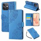 For OPPO A3X 5G India / 4G / A3 Global Rose Flower Embossed 3-Card Slots Leather Phone Case(Blue) - 1