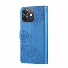 For OPPO A3X 5G India / 4G / A3 Global Rose Flower Embossed 3-Card Slots Leather Phone Case(Blue) - 3