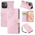 For OPPO A3X 5G India / 4G / A3 Global Rose Flower Embossed 3-Card Slots Leather Phone Case(Pink) - 1