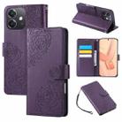 For OPPO A3X 5G India / 4G / A3 Global Rose Flower Embossed 3-Card Slots Leather Phone Case(Deep Purple) - 1