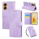 For OPPO Reno8 T 4G Rose Flower Embossed 3-Card Slots Leather Phone Case(Purple) - 1