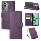 For OPPO Reno11 Pro Global Rose Flower Embossed 3-Card Slots Leather Phone Case(Deep Purple) - 1