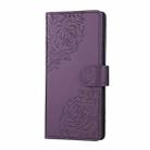 For OPPO Reno11 Pro Global Rose Flower Embossed 3-Card Slots Leather Phone Case(Deep Purple) - 2