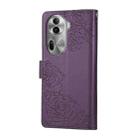 For OPPO Reno11 Pro Global Rose Flower Embossed 3-Card Slots Leather Phone Case(Deep Purple) - 3