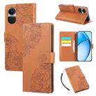 For OPPO Reno10 Pro+ Rose Flower Embossed 3-Card Slots Leather Phone Case(Brown) - 1