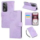 For OPPO A3 Pro 5G India Rose Flower Embossed 3-Card Slots Leather Phone Case(Purple) - 1