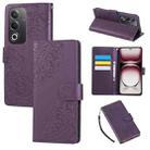 For OPPO A3 Pro 5G India Rose Flower Embossed 3-Card Slots Leather Phone Case(Deep Purple) - 1