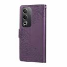 For OPPO A3 Pro 5G India Rose Flower Embossed 3-Card Slots Leather Phone Case(Deep Purple) - 3