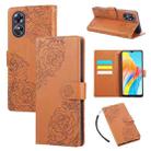 For OPPO A17 4G / A17k Global Rose Flower Embossed 3-Card Slots Leather Phone Case(Brown) - 1