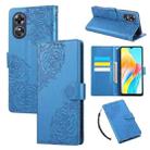 For OPPO A17 4G / A17k Global Rose Flower Embossed 3-Card Slots Leather Phone Case(Blue) - 1