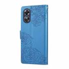 For OPPO A17 4G / A17k Global Rose Flower Embossed 3-Card Slots Leather Phone Case(Blue) - 3