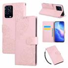 For OPPO A55 4G / 5G / A54 4G Rose Flower Embossed 3-Card Slots Leather Phone Case(Pink) - 1