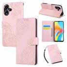 For OPPO A59 5G Global Rose Flower Embossed 3-Card Slots Leather Phone Case(Pink) - 1