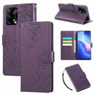 For OPPO A74 4G / F19 4G / Reno6 Lite Rose Flower Embossed 3-Card Slots Leather Phone Case(Deep Purple) - 1