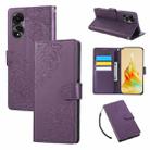 For OPPO A78 4G Rose Flower Embossed 3-Card Slots Leather Phone Case(Deep Purple) - 1