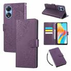 For OPPO A78 5G Rose Flower Embossed 3-Card Slots Leather Phone Case(Deep Purple) - 1