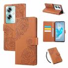 For OPPO A79 5G Rose Flower Embossed 3-Card Slots Leather Phone Case(Brown) - 1