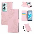 For OPPO A79 5G Rose Flower Embossed 3-Card Slots Leather Phone Case(Pink) - 1