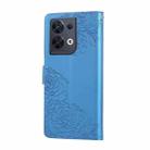 For OPPO Reno8 Pro 5G Rose Flower Embossed 3-Card Slots Leather Phone Case(Blue) - 3