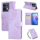 For OPPO Reno8 Pro 5G Rose Flower Embossed 3-Card Slots Leather Phone Case(Purple) - 1
