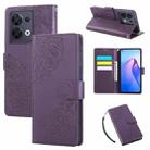 For OPPO Reno8 Pro 5G Rose Flower Embossed 3-Card Slots Leather Phone Case(Deep Purple) - 1
